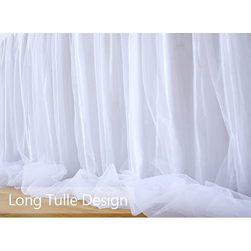 HBBMAGIC Weiß Tüll Tischrock Mit Licht, 2-Langer 427cm Lang Weiß Rüschen Tulle Tischröcke, Waschbarer Tutu Tischrock für Hochzeit Party Geburtstag Babydusche Kuchen Dessert Taufe Tisch