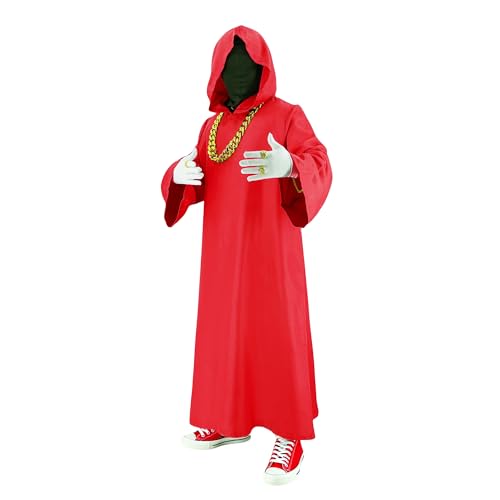 Mens Shadow Wizard Costume Money Gang Robe Cosplay Cloak with Chain Ring Halloween Gang Outfit Red S