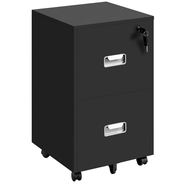Yaheetech Caisson Bureau avec 2 Tiroirs?Rangement Document à roulettes?Classeur à Fichiers pour Format A4/ Lettre Style Industriel, 40 cm L × 40 cm l ×...