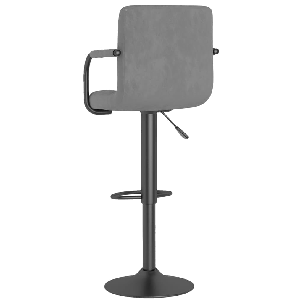 Taburete de bar de terciopelo gris claro con elevador de gas, altura regulable 48 x 47 x 90 hasta 111 cm, giratorio 360 grados, reposapiés, estructura de acero negro, hasta 110 kg