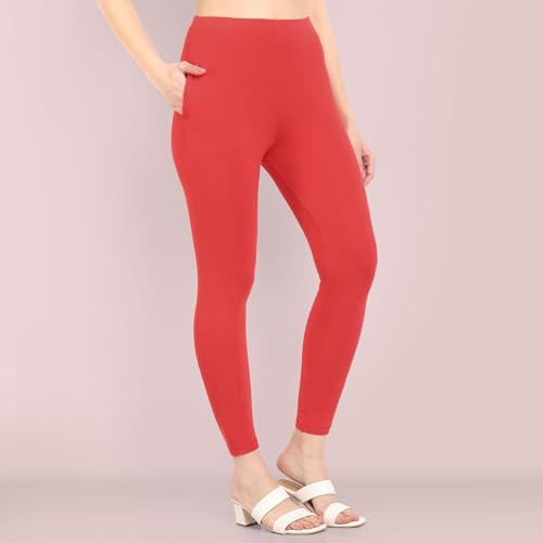 Image of ONE SKY Women Ankle Length Leggings | Premium Cotton Modal Spandex Blend | High Waist Stretchable & Bio-Washed Fabric | Colour-Lock | Ethnic Leggings for Women