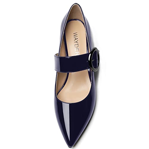 WAYDERNS Women's Patent Pointed Toe Mary Jane Instep Strap Chunky Low Heel Pumps Shoes 1.5 Inch3