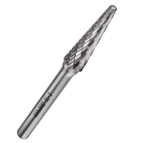 LU&MN SL-3 Tungsten Carbide Burr - Industrial-Grade Double Cut Rotary Burr - 3/8' Head 1/4' Shank 14° Taper Shape - Deburring, Chamfering, Engraving, Polishing - Metal & Wood - 1 Pcs