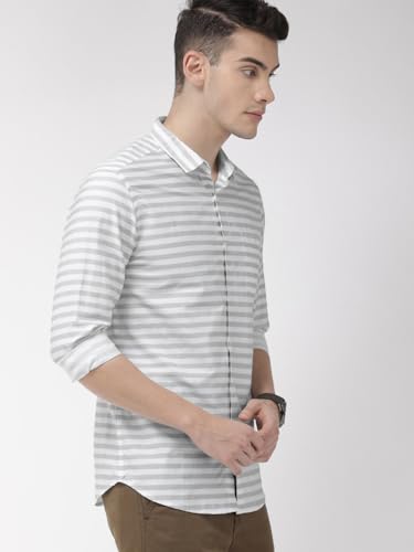 Image of IndoPrimo Men's Regular Fit Soft Poly Cotton Stripe Casual Shirt for Men (in, Alpha, L, Grey)