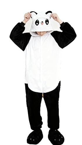 Ovender Cosplay Pijama Kigurumi Disfraz Animale Mono de una Pieza Carnaval Navidad Halloween Adultos Unisex Mujer Hombre Ropa Interior Espectáculo Invierno (M, Panda Smile Blanco Negro)