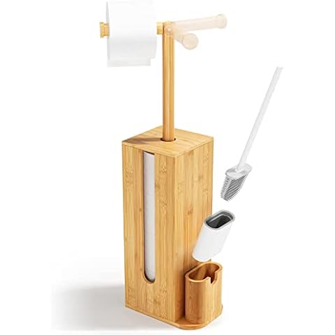 Rainsworth Klopapierhalter Stehend mit Klobürste - 3 in 1 WC-Garnitur mit Toilettenpapierhalter und Aufbewahrung, Toilettenpapierhalter Holz Cover