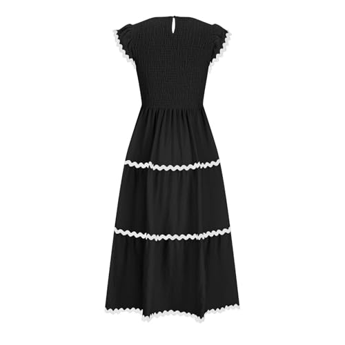 Women's Summer Fluttering Short Sleeve Hoodie Mini Skirt Casual High Waist Rickrack Layered Elegant Dress3