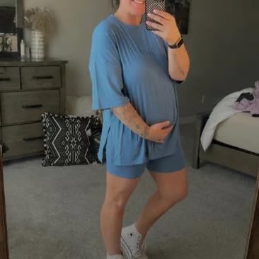 Bloom And Breeze Cozy Mama Set, Viralvera 2 Piece, Ribbed-Texture 2-Piece Summer Set, Ultra-Stretch Waistband Flexes4