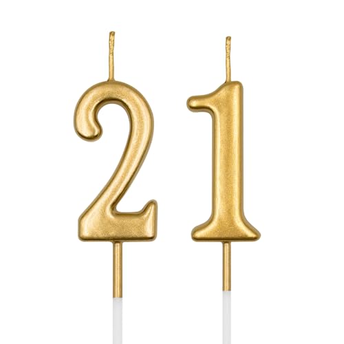 21st & 12th Birthday Candles Champagne Gold Number 21 12 Candle for Cake Happy Birthday Cake Topper Decoration for Birthday Anniversary Celebration Party Supplies
