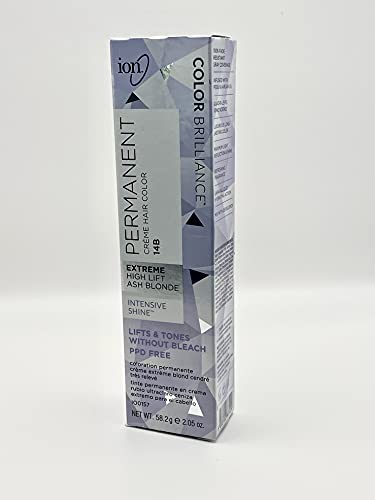 Ion 14B Extreme High Lift Ash Blonde Permanent Cream Hair Color, Paraphenylenediamine Free, Nourishing, 100% Gray Coverage, For All Hair Types, 2.05 Ounce