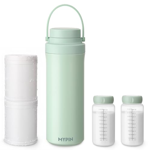 Image of MYPIN 22oz Portable Breast Milk Cooler for Outdoor, 360° Cooling Tubes for 24 Hours with 2pcs Baby Bottles Reusable Storage Container, Larger Capacity Stainless Steel Travel Breastmilk Chiller