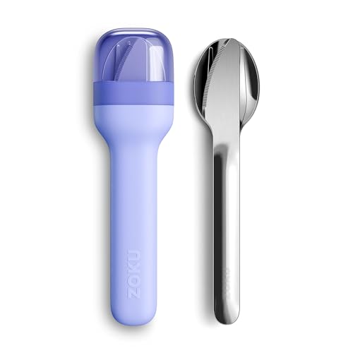 Image of ZOKU Pocket Utensil Set, Blue - Stainless Steel Fork, Knife, and Spoon Nest in Case - Portable Design for Travel, School, Work, Picnics, Camping and Outdoor Home Use