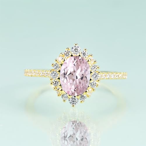 WSX Real Gold 10K/14K/18K 1.5 Carat 6 * 8MM Oval Cut Gemstone Rings for Women,Birthstone Gemstone Anniversary Wedding Band Ring Best Jewelry Gift for Valentine's Day For Her,Free Engrave2