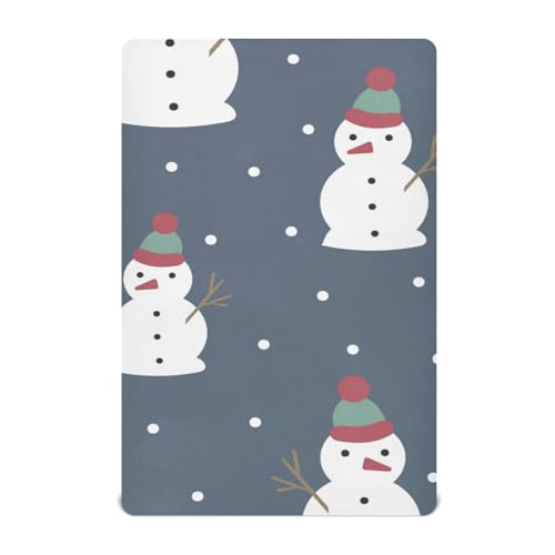Moudou Christmas Snowman Playard Sheet for Boy Girls, Soft Breathable Fitted Toddler Sheet for Standard Playard Bed Mattress, 39 x 27 x 5 Inch