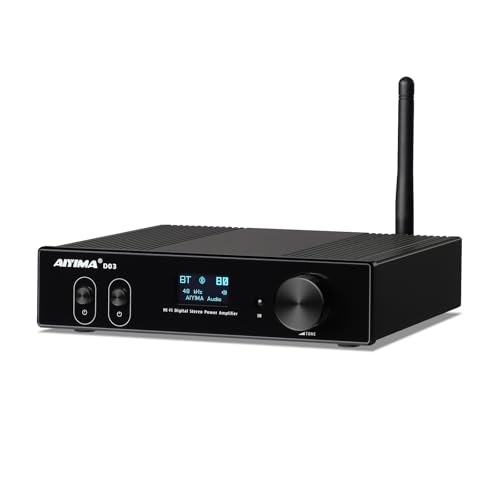 Image of AIYIMA D03 Bluetooth 5.0 Power Amplifier 150 Watt x 2 Stereo HiFi 2.1 CH Digital Sound Amplificador 24Bit /192kHz Class D Amp USB DAC Coaxial Optical OLED AptX, Support Subwoofer & with Remote (D03)