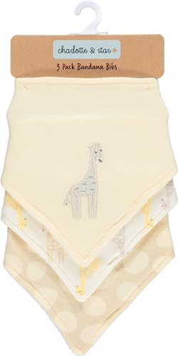 Image of Cudlie Little Beginnings 3-Pack Bandana Set for Babies, Nursery Bibs for Drooling and Teething, Burp Cloth for Infants, Giraffe
