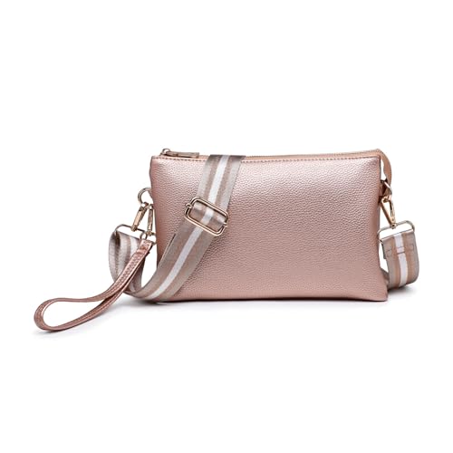 Image of JEN & CO. Izzy Vegan Leather Crossbody Bags Clutch Purses Wristlet Wallet Shoulder Handbag with Guitar Strap for Women