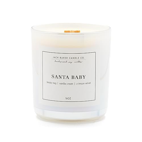 Jack Baker Candle Co. Santa Baby Candle, Made with Soy Wax and Essential Oils, Boozy Nog, Vanilla Cream, Crimson Velvet Fragrance, 16 oz.