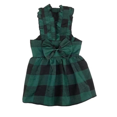 ISUPY 可愛い 犬 ドレス スカート 春夏 ペット服 ワンピース お姫様 犬猫 洋服 ペットウェア チェック柄 蝶結び 袖なし ファッション 人気 小中型犬 記念撮影 通気 散歩 お出かけ (XL,グリーン)