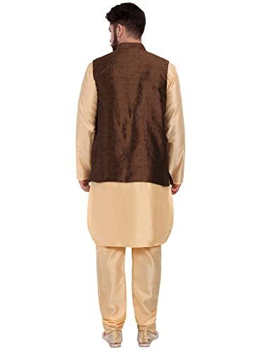 SKAVIJ Mens Embellished Ethnic Wear Nehru Jacket Floral Printed Formal Waistcoat Regular Fit (Large,Brown)2