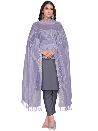 Image of KEMZA Organza Embroidered Dupatta with Mirror & Sequence Work, Tassel Lace Border, Floral Butti Design