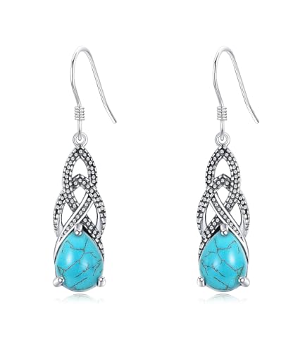 Real Turquoise Earrings Jewelry for Women 925 Sterling Silver Genuine Celtic Knot Vintage Boho Earring with Native Southwest Style - Main Image