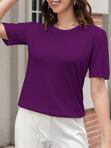 Image of SANGTREE Short Sleeve Sweater for Women Crewneck Summer Knit Tops | Summer Knit Pullover Tops.Perfect for Daily,Work,Home,Holiday,Travel,Shopping Etc.