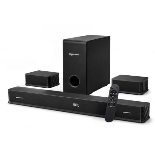 Image of Amazon Basics 500W Soundbar with Subwoofer & Surround Speakers, 5.1 Channel Dolby Digital Home Theatre System for TV, 6.5 inch BassDriver, HDMI ARC, Optical, Bluetooth 5.3, USB, AUX, Remote Control, Black