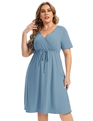 Image of ShopWonder Plus Size Dress Women's V Neck A-Line Knee Length Wrap Swing Dresses Plus Size A Line Party Mini Dress