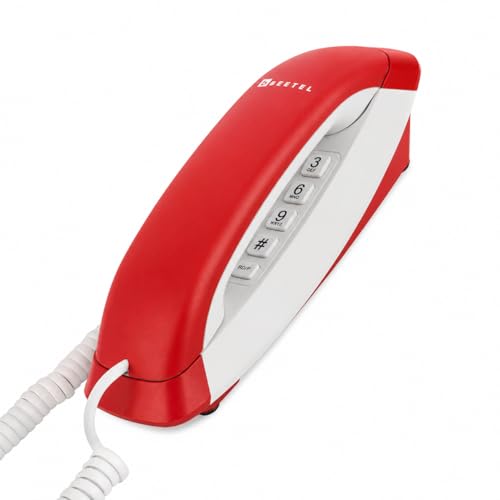 Image of Beetel B29 Designer Slim and Stylish Corded Landline Phone,Ringer Volume Control,Wall /Desk Mountable,Clear Call Quality,Compact Design,Tone Pulse /Flash /Redial Function (Made in India) (Red White)(B29)
