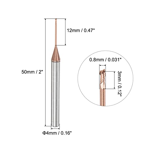 Image of uxcell Square Nose End Mill, 0.8mm Solid Carbide AlTiSin Coated Long Reach CNC Router Bits 2 Flutes Milling Cutter with Extended Neck, 12mm Cutting Length 4mm Shank