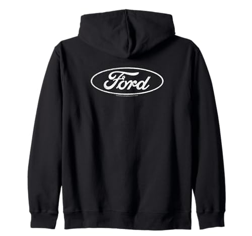 Distressed White Oval Logo Zip Hoodie