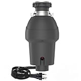 Homfan 1HP Kitchen Garbage Disposal with Air Switch, Ultra-Quiet Motor, FLG Sink Seal, Compact Stainless Steel Food Waste Grinder for Kitchen Sink, Efficient and Durable Under, Sink Installation, Gery