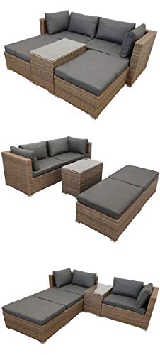 KMH Polyrattan Lounge Set MÜNCHEN Naturfarben - Große Garten Sitzgruppe Gartenlounge inkl. Auflagen und Kissen - Moderne… – Bild 5