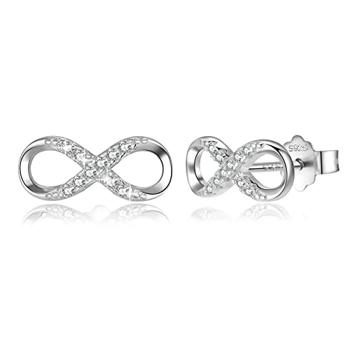 Infinity Stud Earrings for Women, 925 Sterling Silver Infinity Hoop Earrings Cubic Zirconia Womens Earrings Jewelry