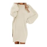 Pullover Damen Longpullover Damen Oversize Sweatshirt-Kleid Lose Langarm Winterkleid mit Fledermaus, Warme Pulloverkleid SchöNe Pullis BeiläUfige Rundhals Elegante Pullover Modische Shirtkleid