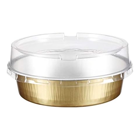 KEISEN 4 2/3" 100/PK Disposable Aluminum Foil Cups 215ml for Muffin Pie Tart Quiche Round Bread Loaf Pan Oven Cupcake Baking Bake Utility Ramekin Cup With Lids(gold) Cover
