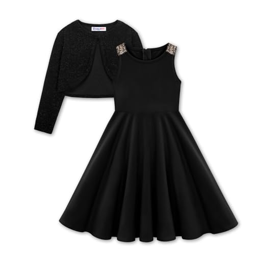 WELAKEN Girls Twirl Dress Set with Sparkly Shrug – Sequin Strap Sleeveless Party Formal Dress