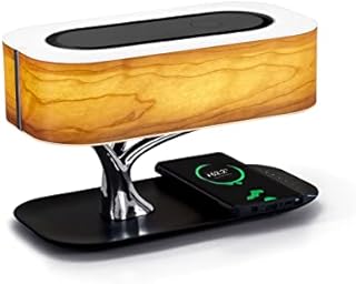 AMPULLA Masdio by Ampulla Bedside Lamp with Bluetooth Speaker and Wireless Charger, Table Lamp Desk Lamp with Sleep Mode Stepless Dimming