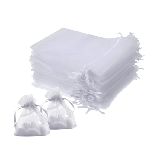 Saquinhos de Organza Branco para Lembrancinhas, 100 Unidades, Embalagem para Joias e Presentes (9X12)