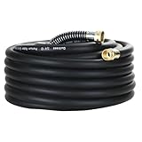 Guitrees 50FT 3/4 Heavy Duty Rubber Garden Hose - 200psi Working, 1000psi Burst - Hot/Cold Water - Five-Layered Braiding for Durability - Versatile for Gardening, Agriculture, Construction(Black)