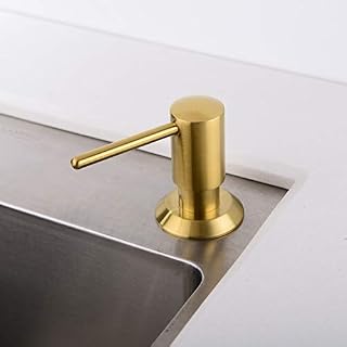 KMEINO Soap Dispenser, Brass Commercial Built in Undermount Soap Dispenser, Brushed Gold Metal Pump Head Liquid Lotion Kitchen Countertop Soap Dispenser with 500ml PP Bottle