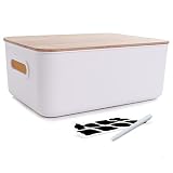 Citylife File Organizer with Bamboo Lid Plastic Storage Bin Portable Project Case for Organizing A4