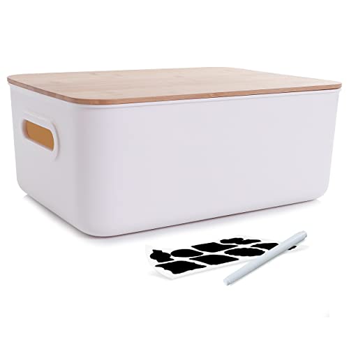 Citylife File Organizer With Bamboo Lid Plastic Storage Bin Portable Project Case For Organizing A4 Paper, Photo Album, Documents, Photo #TOP18