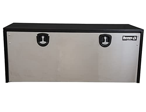 Image of Buyers Products 1704715 Black Steel Underbody Truck Box With Silver Polished Stainless Steel Door, 24 x 24 x 60 Inch, Made In The USA, Truck Tool Box Organizer With Storage, Job Box For Work Truck