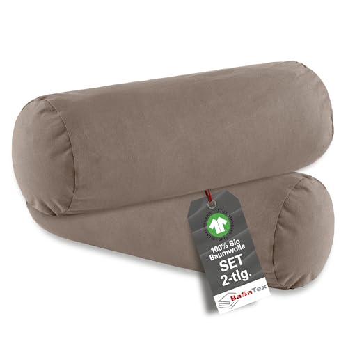 BaSaTex Bio Kissenbezüge für Nackenrolle 40x15 cm im 2er Pack - 97{77755aa3bfd9e5e0ad1c088e2d8a90300f0d8be64f6bc08f1a5eff7f2d5085f2} GOTS-Zertifizierte Baumwolle + 3{77755aa3bfd9e5e0ad1c088e2d8a90300f0d8be64f6bc08f1a5eff7f2d5085f2} Elasthan - Farbe: Taupe