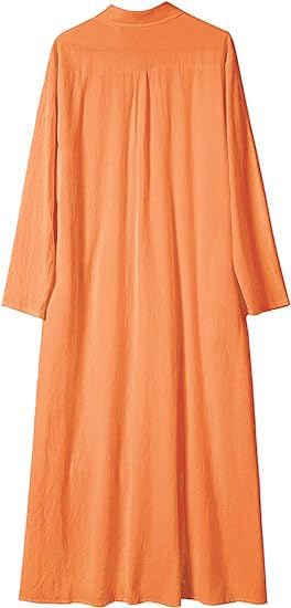 Image of Ladyful Women's Cotton Linen Maxi Shirt Dress Long Sleeve Button Down Shirtdress Beach Summer Dress Pockets