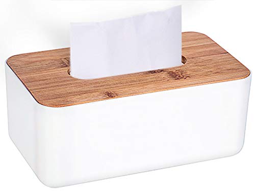 Ldawy Caja de pañuelos, soporte de pañuelos, caja de pañuelos Rectangular blanca con cubierta de madera para el hogar, la oficina, la decoración automotriz del automóvil