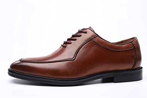 HOOENG Dress Oxford for Men Lace Up Square Burnished Toe PU Leather Apron Toe Oxford Shoes Non Slip Block Heel Slip Resistant Anti-Slip Classic(Color:Brown,Size:9)2