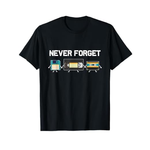 Funny Retro Shirts - Camiseta Retro Never Forget VHS - Disquete de casete de cinta VHS, Regalo de los años 80 y 90 - Unisex-Adultos - Manga Corta - S - Negro